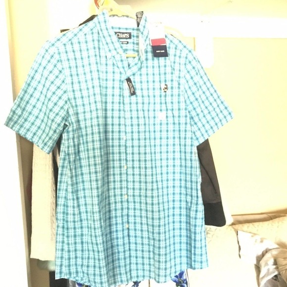 Chaps Button Down Shirt SzS/P/CH Blue Plaid Easy Care Collar Short Sleeves NWT - Picture 1 of 10